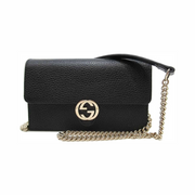 Gucci 615523 Women’s Shoulder Bag – Black Calfskin Leather with Interlocking GG and Chain Strap