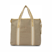 Pre-Loved Prada Brown Jacquard Logo Convertible Tote Bag – Gold-Tone Hardware, Made in Italy