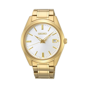 Seiko Men’s Essentials Steel Two-Tone Watch SUR314 – Japanese Quartz, Gold Strap, Date Calendar