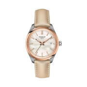 Tissot PR 100 34mm Quartz Watch – Rose Gold PVD Stainless Steel Case with Leather Strap