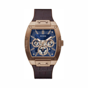GUESS Men’s Trend Multifunction 43mm Watch | Blue Diamond Dial & Brown Croco Leather Strap