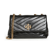 Tory Burch Small Kira Chevron Convertible Shoulder Bag – Black Leather with Gold Hardware & Adjustable Chain Strap