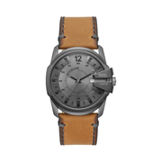 Diesel Men’s Master Chief Watch – Gunmetal Case with Brown Leather Strap, Quartz Movement, 46mm Dial