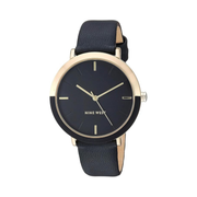 Nine West Women’s Black Strap Watch – Matte Black Dial, Gold-Tone Hands, Quartz Movement