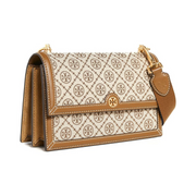 Tory Burch T Monogram Jacquard Shoulder Bag – Elegant Hazel Tan Graphic Design with Leather & Suede Accents