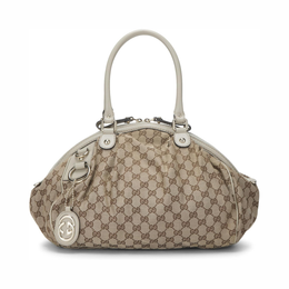 Gucci Pre-Loved Sukey Boston Handbag – White GG Canvas with Leather Trim