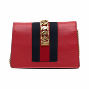Gucci Red Sylvie Mini Handbag – Leather with Gold Chain, Made in Italy