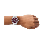 Michael Kors Lexington Men’s Chronograph Watch – Stainless Steel 44mm with Red Dial | MK9242