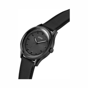 GUESS Black Leather Analog Watch – 44mm Case, Diamond-Pattern Dial, Genuine Leather Strap