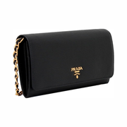 Prada Women's Black Vitello Move Leather Chain Wallet Crossbody Bag – Designer Clutch 1MT290