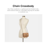 Coach Signature Leather Chain Crossbody Bag – Embossed & Smooth Leather in Taupe