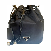 Prada Women's Re-Nylon Black Tassel Drawstring Bucket Bag – Sustainable Designer Handbag 1BE067