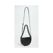Tory Burch Fleming Mini Crescent Bag – Black Quilted Leather, Chunky Chain Handle, Adjustable Strap
