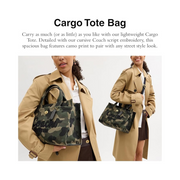 Coach Cargo Tote – Premium Leather & Camo Canvas Carryall in Green Multi