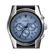 Fossil Coachman Men’s Chronograph Watch – Silver Dial, Black Leather Strap, Stainless Steel Case