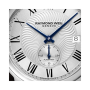 Raymond Weil Maestro Men’s Automatic Watch 2238-STC-00659 – Stainless Steel, Silver Dial, Roman Numerals, Black Leather Strap, 39.5mm