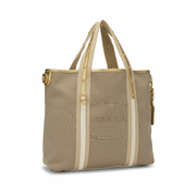 Pre-Loved Prada Brown Jacquard Logo Convertible Tote Bag – Gold-Tone Hardware, Made in Italy