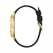 GUESS Iconic Studded Black & Gold-Tone Logo Silicone Watch | 44mm Stainless Steel Case (Model: U1161G2)