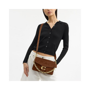 Coach Chain Tabby Shoulder Bag – Suede & Cow Leather Flap Bag in Warm Brown
