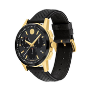 Movado Museum Sport Men's Luxury Chronograph Watch – Swiss Quartz Movement, 43mm Black Dial, Calfskin Strap, 3ATM