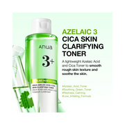 ANUA Azelaic Acid 3 CICA Clarifying Toner – Soothing & Exfoliating Toner with Salicylic Acid, AHA, and BHA for Sensitive, Acne-Prone Skin