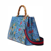 Gucci Flora Azure Shanghai Large Floral Handbag – Bamboo & Leather, Made in Italy