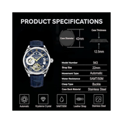 Stuhrling Presidia 943A Men’s Automatic Skeleton Dress Watch | Dual Time, AM/PM Indicator, Stainless Steel