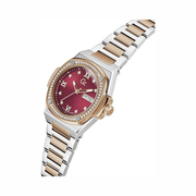 GUESS Gc Rose Gold & Silver Multi-Tone Analog Watch | Red Dial & Stainless Steel Bracelet