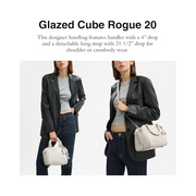 Coach Rogue Cube 20 – Chic Glazed Leather Handbag with Triple Compartments & Versatile Carrying Options