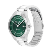 Calvin Klein CK Iconic Men’s Automatic Watch – 40mm Green Dial, Stainless Steel Bracelet, Self-Winding Luxury Timepiece