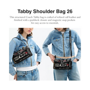 Coach Tabby Shoulder Bag 26 – Black Multi Sketch Print Refined Calf Leather Designer Handbag