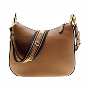 Prada Women's Tan Leather Medium Crossbody Bag – Web Stripe Strap, Designer Handbag 1BC166