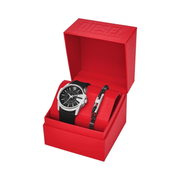 Diesel Master Chief Men’s Watch & Cord Bracelet Set – 43mm Black Silicone Strap, Quartz Movement (Model DZ4700SET)