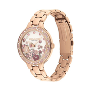 Coach Chelsea Women's 36mm Rose Gold Quartz Watch – Floral Sunray Dial & Crystal-Set Bezel
