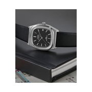 Timex Men’s E Line 34mm Automatic Watch – Stainless Steel Case, TV Dial Design, Eco-Friendly Leather Strap, Date Display