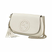 Gucci Soho Off-White Leather Crossbody Clutch Bag – Ivory GG Logo, Made in Italy