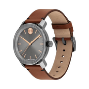 Movado Bold Access Men’s Quartz Watch | Swiss Movement, 41mm Gray Ion-Plated Case, Brown Leather Strap