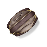 Michael Kors Bryant Medium Double Zip Chain Camera Crossbody Bag – Gold-Tone Hardware / Pebble Leather / Chocolate