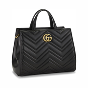 Gucci Pre-Loved GG Marmont Small Top Handle Bag – Black Chevron Leather