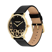 Coach Elliot Women's Black/Gold Leather Strap Watch – 36mm Quartz Timepiece