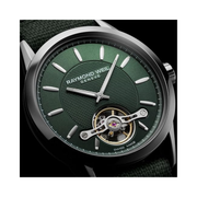 Raymond Weil Freelancer Men’s Automatic Watch 2780-STC-52001 – RW1212 Open Balance Wheel, Green Dial, Green Canvas Strap, 42.5mm
