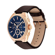 Coach Jackson Men's 45mm Chronograph Watch – Rose Gold Case with Navy Dial and Brown Leather Strap