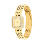 Coach Cass Women's 2H Quartz Watch – 24.2mm Square Case, Crystal-Set Bezel and Dial, Gold-Tone Link Bracelet, Elegant Modern Timepiece