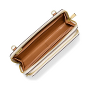 Michael Kors Jet Set Large Continental Crossbody Wallet – Gold-Tone Hardware / MK Signature Coated Twill / Vanilla/Acorn