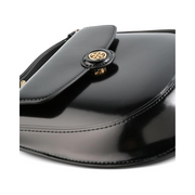 Tory Burch Robinson Spazzolato Small Black Leather Flap Handbag – Elegant Magnetic Closure Crossbody Bag for Women