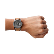 Diesel Men’s Master Chief Watch – Gunmetal Case with Brown Leather Strap, Quartz Movement, 46mm Dial