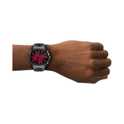 Diesel D-Curve Men’s Chronograph Watch – Black Stainless Steel with Red-Black Sunray Dial | Model DZ4696 | 48mm
