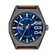 Diesel Scraper Men’s Watch – Gunmetal & Brown | Stainless Steel / Leather Band | 43mm