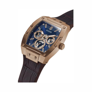 GUESS Men’s Trend Multifunction 43mm Watch | Blue Diamond Dial & Brown Croco Leather Strap
