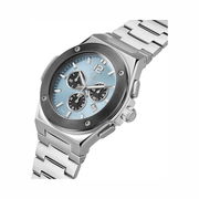 GUESS Gc Silver-Tone and Light Blue Multifunction Watch for Men – Chronograph with Stainless Steel Bracelet
